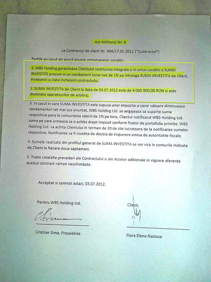 Aşa arată documentul prin care Sima o asigura pe Flora Năstase că nu-şi va pierde banii
