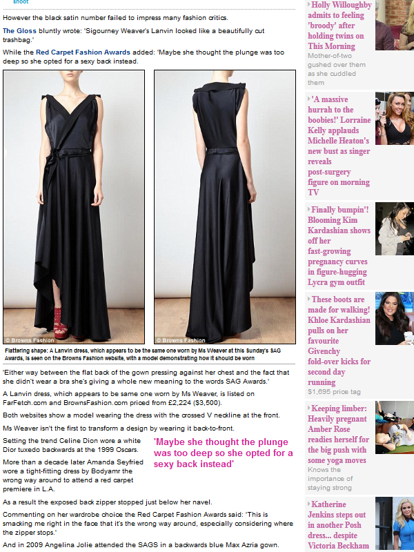 Gafă de proporţii pentru o actriţă celebră! Sigourney Weaver a purtat pe covorul roşu rochia cu spatele în faţă, neintenţionat!!!