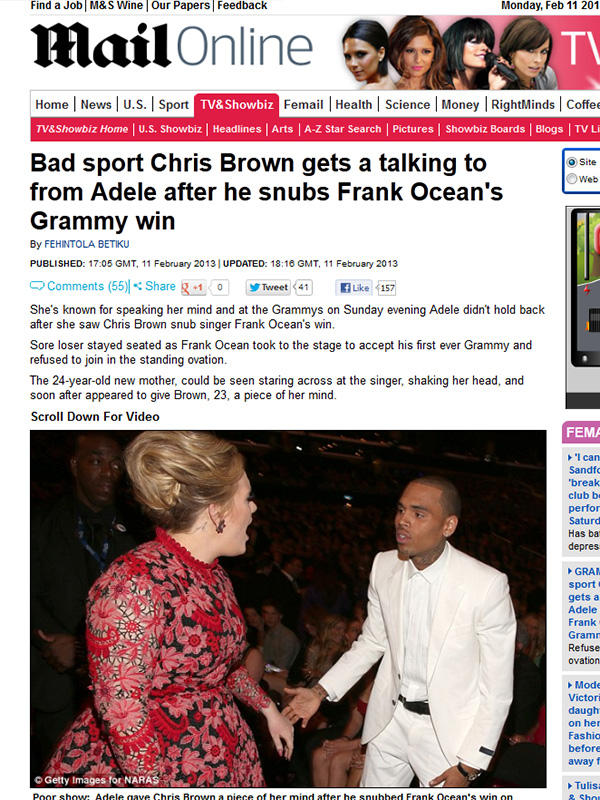 Adele s-a luat la harţă cu Chris Brown, la premiile Grammy! Vezi de la ce a pornit scandalul!