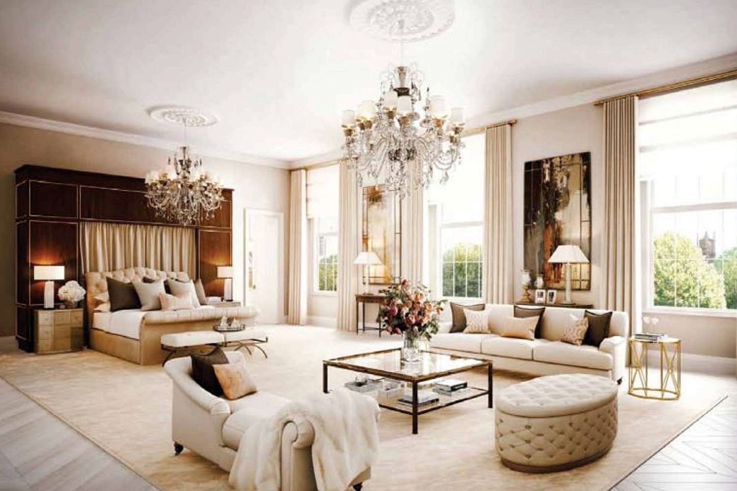 Proprietatea Reginei are 7 dormitoare uriase, iar camerele de zi sunt si ele decorate opulent