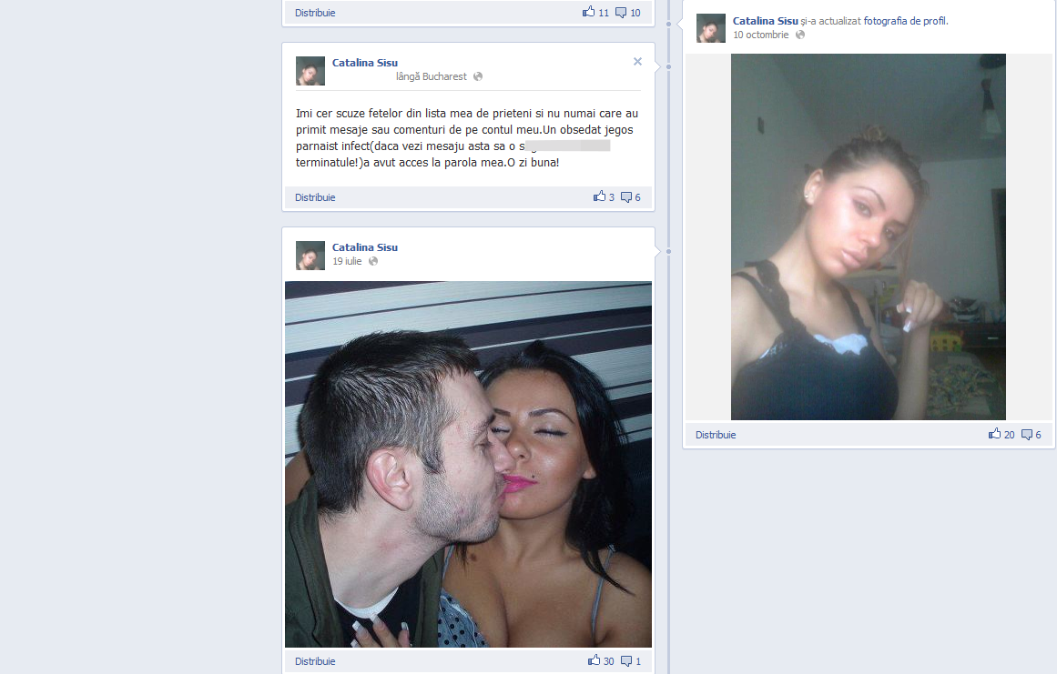 Mesajul pe care sotia lui Sisu l-a postat pe Facebook