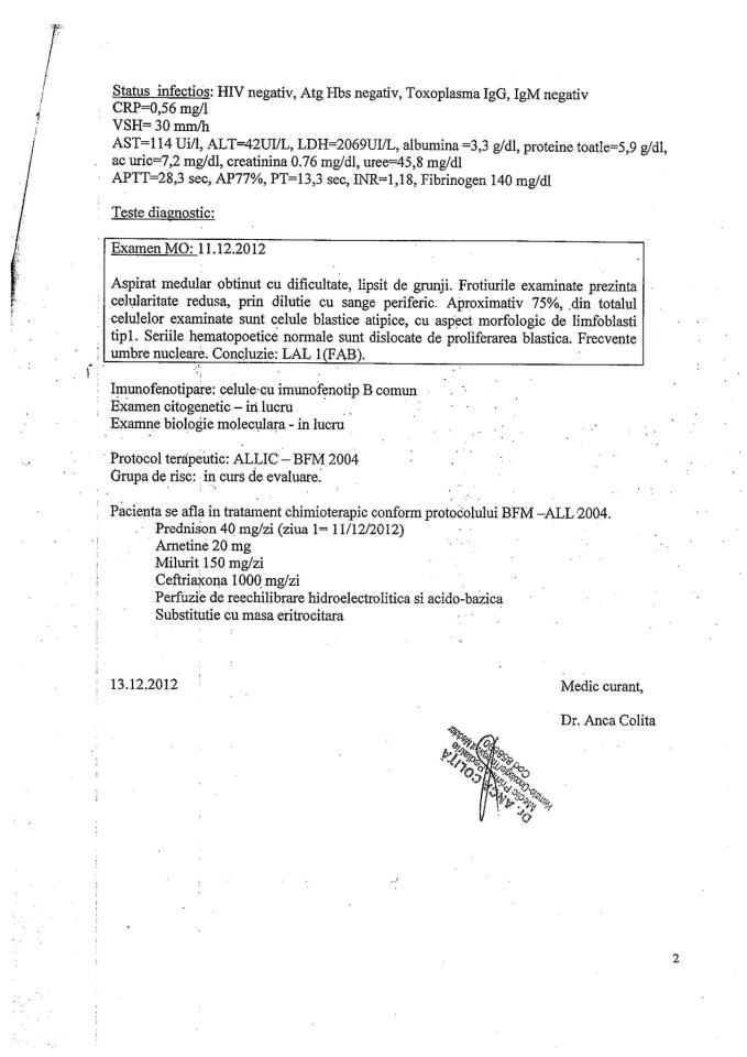 Fisele medicale ale fetitei contin un diagnostic tulburator- leucemie