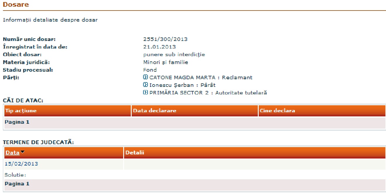 Procesul a fost inregistrat in 21 ianuarie 2013