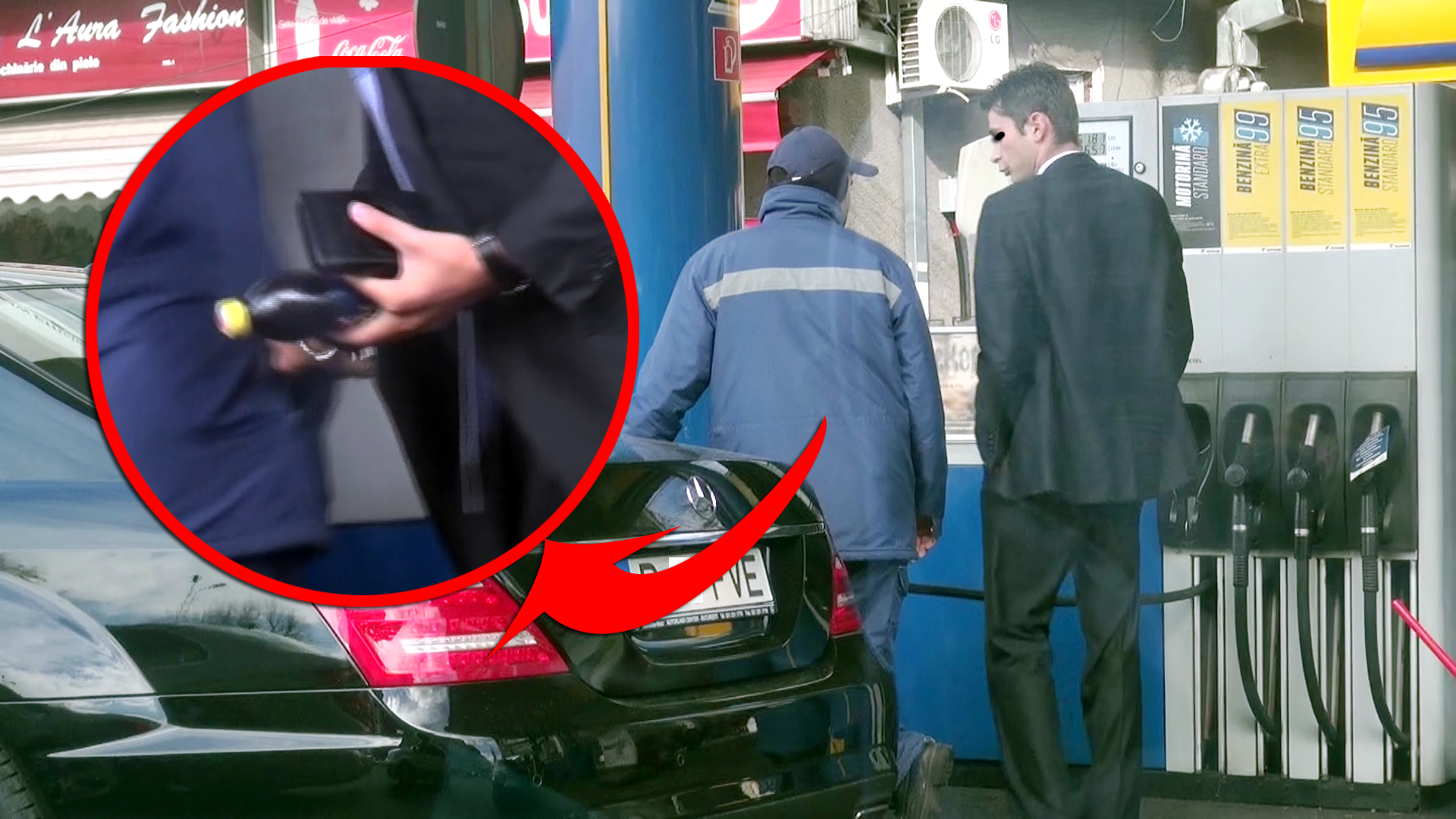 Dupa ce a iesit din benzinarie, soferul lui Vanghelie i-a lasat un bacsis decent baiatului de la pompa