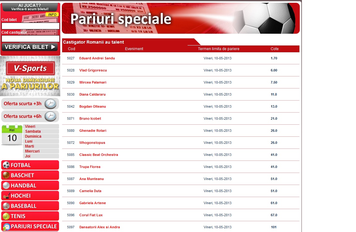 Vezi cotele de la pariuri