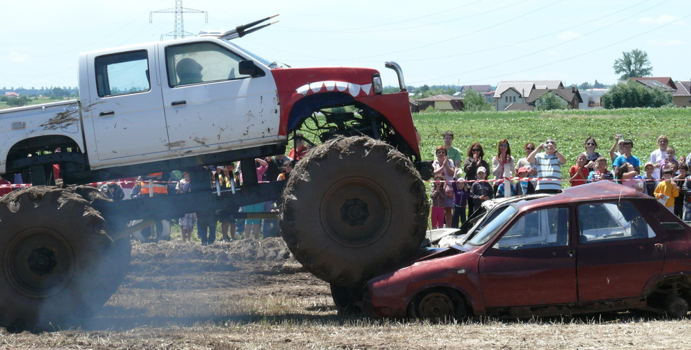 Copii au fost extrem de fericiti cand Monster Truck-ul a strivit mai multe masini mai mici