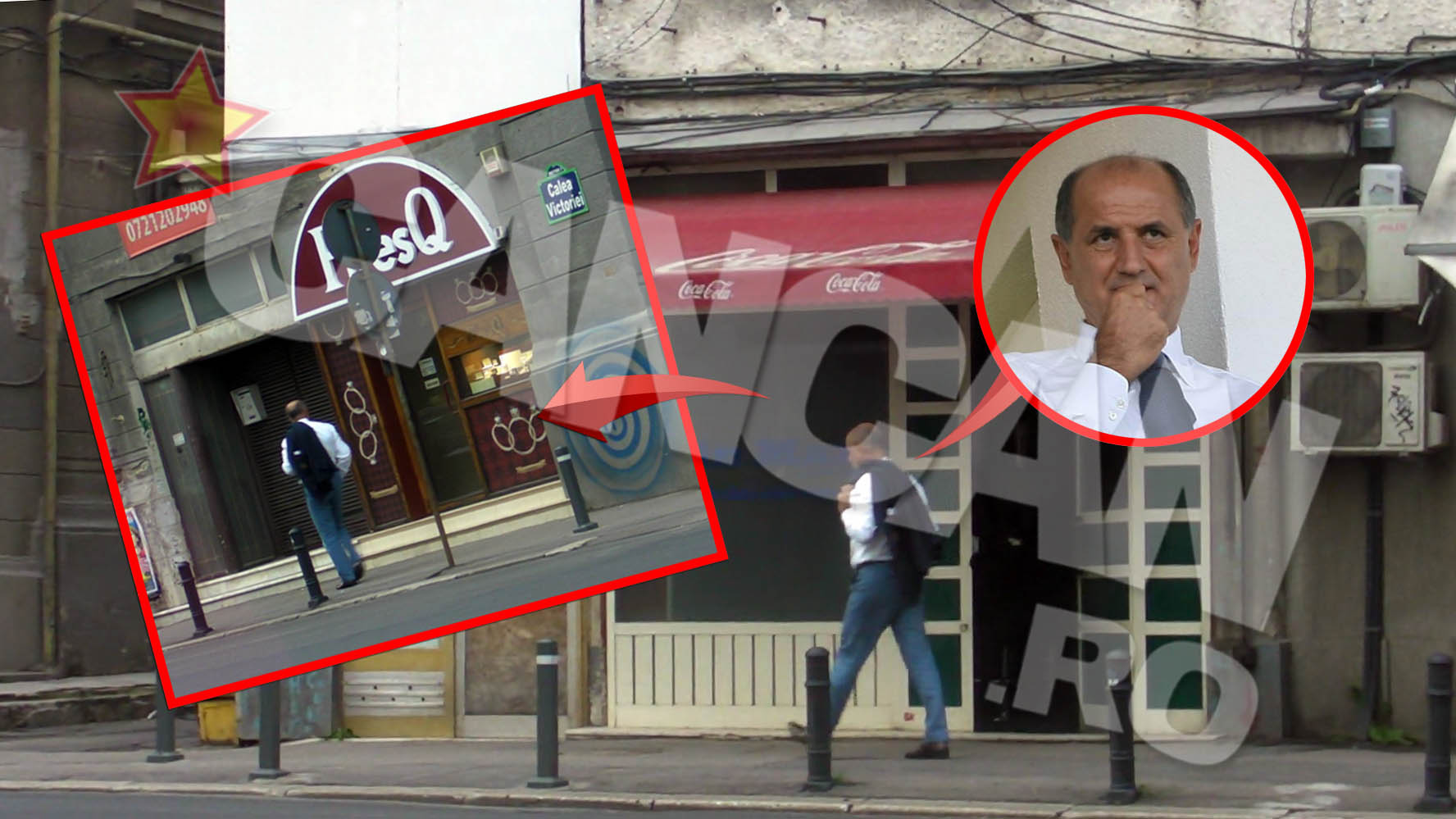 Milionarul si-a continuat plimbarea pe Calea Victoriei, la un moment dat “flirtand” si cu vitrina unui magazine de bijuterii