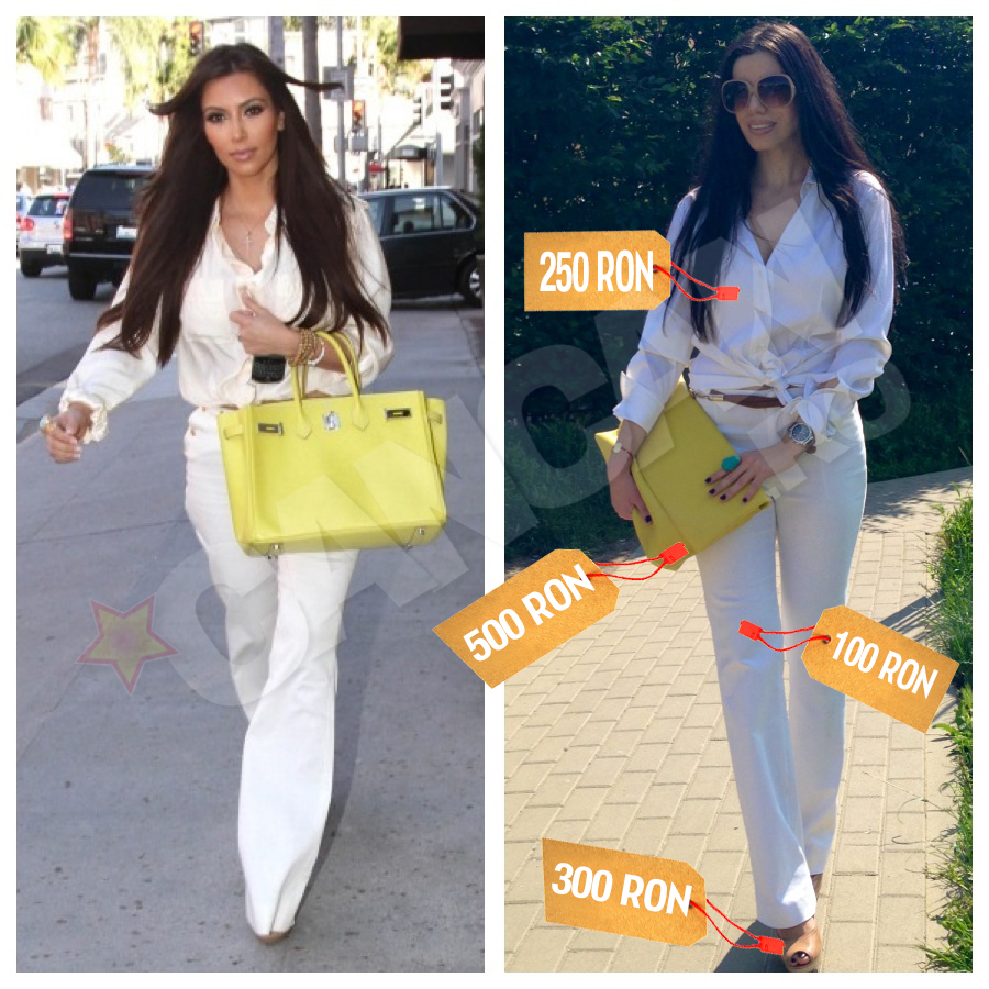 Pretul acestei tinute este de aproximativ 485 euro si e compusa din camasa Massimo Dutti, pantaloni Zara, pantofi Stuart Weitzman si plic Curly Boutique by Consuela Baciu