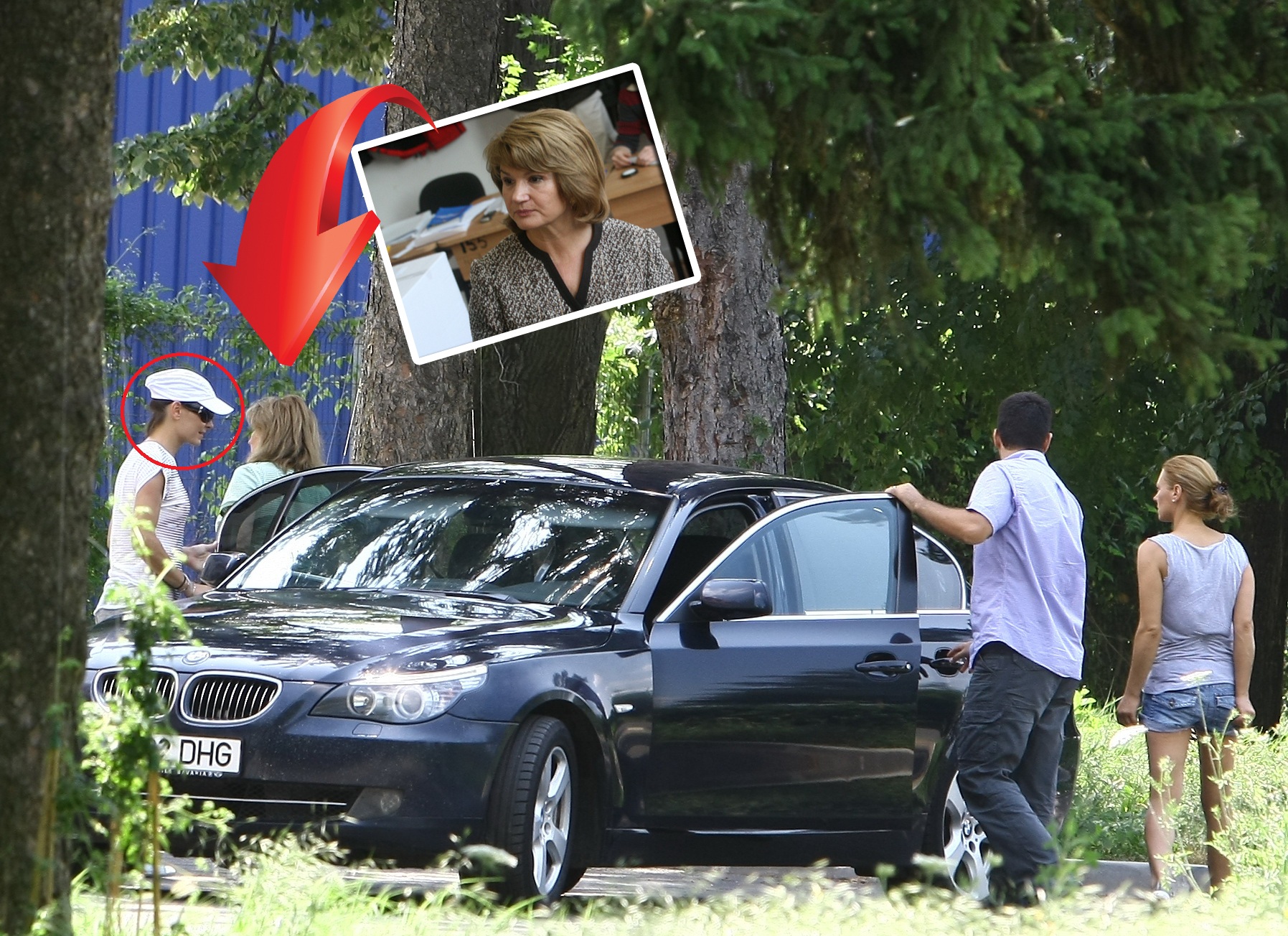 Doamna Basescu a ajuns la cabinetul notarial al fiicei ei, Ioana, insotita de garda ei de corp (medalion rosu)