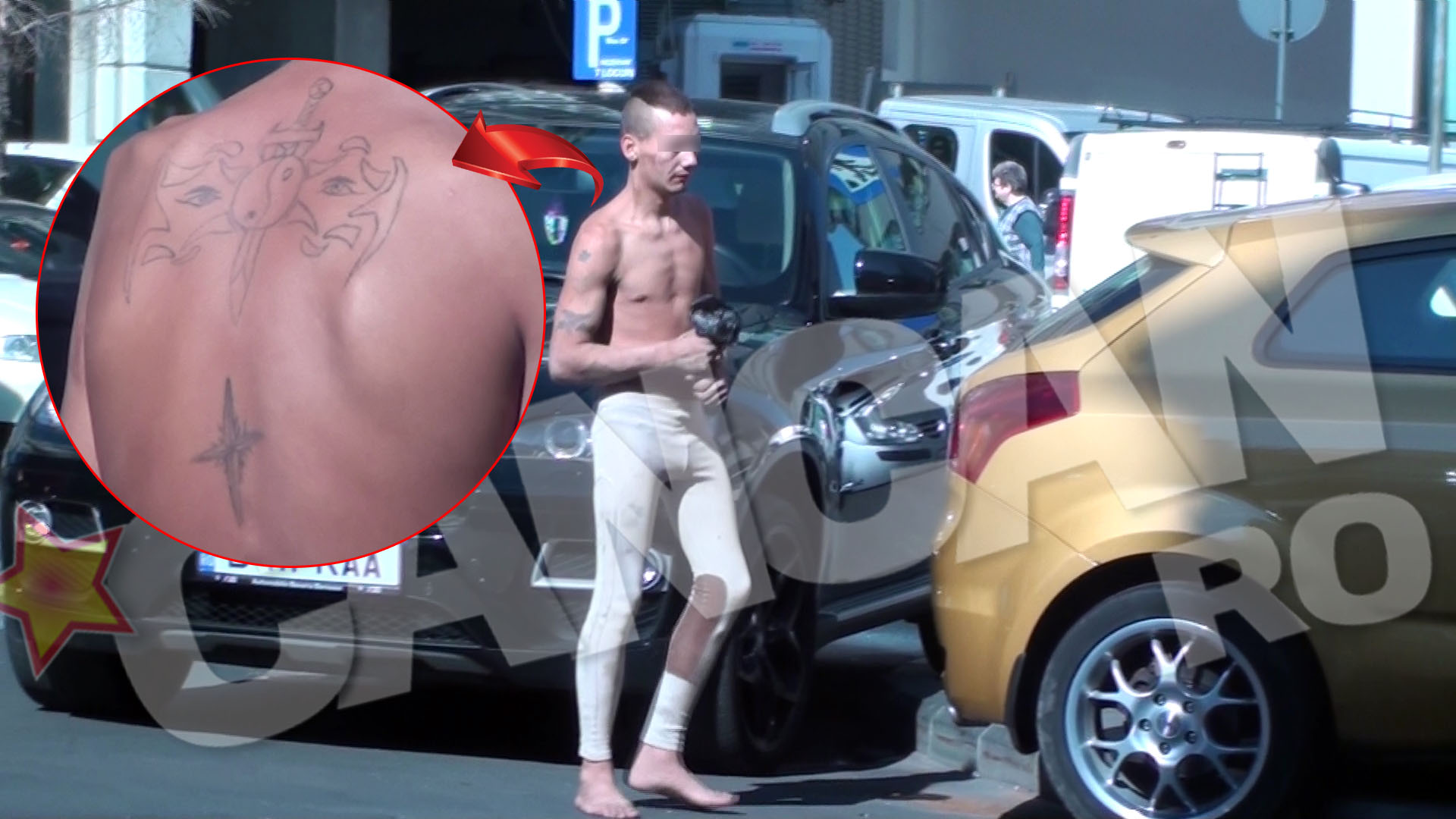 Tanarul avea spatele si bratele acoperite cu tatuaje