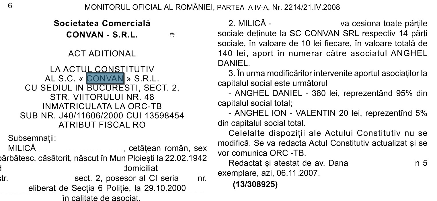 Valentin si Dan Anghel au devenit asociati ai firmei Convan in 2007, respectiv 2008