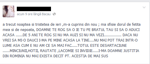 Acesta este unul dintre mesajele postate pe internet de mama lui Bijou