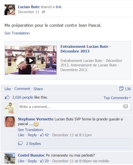 Lucian Bute a fost criticat de fani pentru ca nu scrie in limba romana