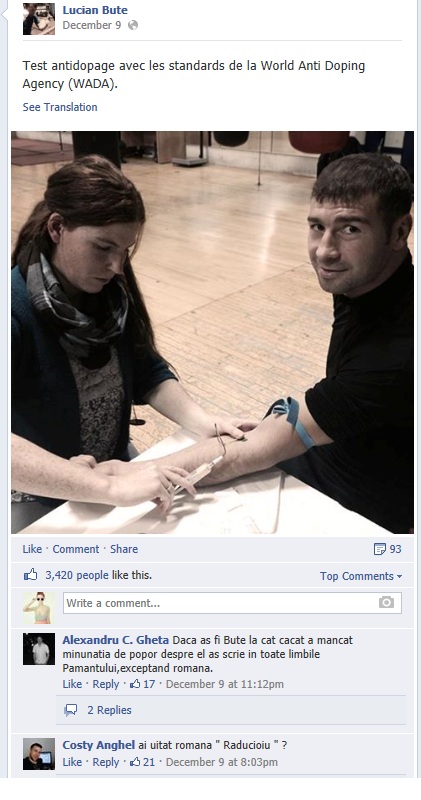 Lucian Bute a fost criticat de fani pentru ca nu scrie in limba romana