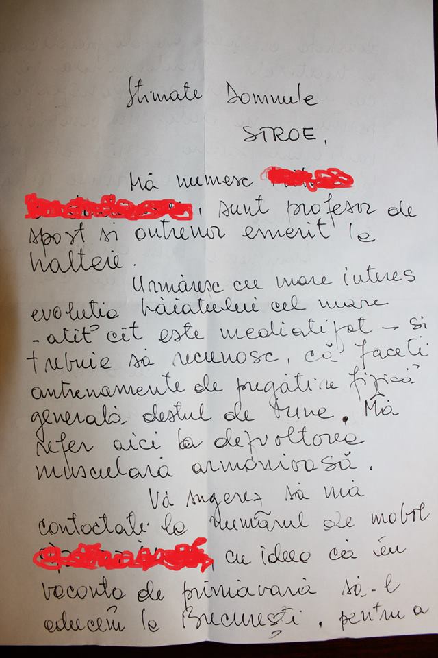 Iulian Stroe a primit o scrisoare in care un antrenor sa ofera sa-i faca baietii halterofili