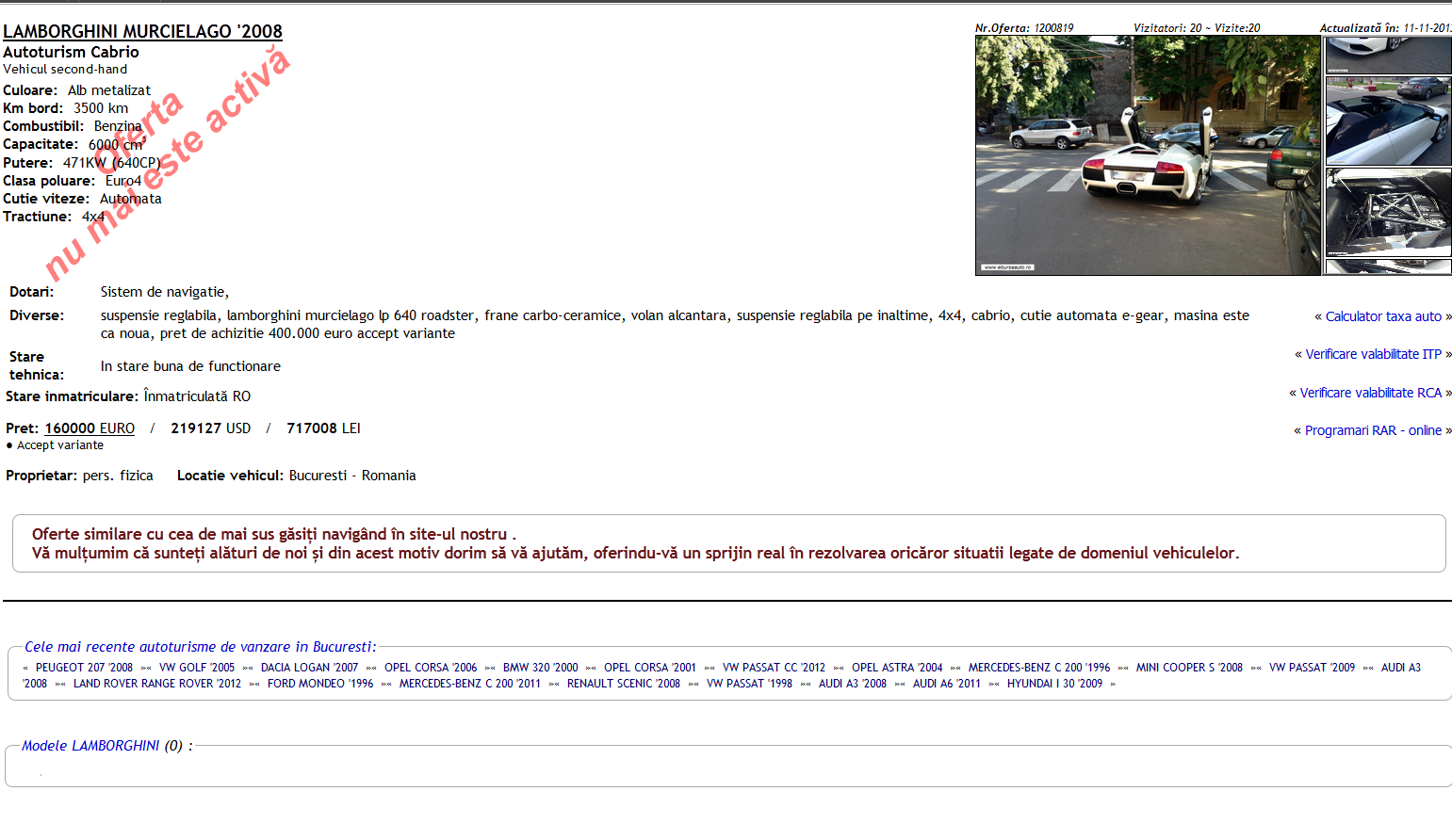 Anuntul de vanzare al masinii