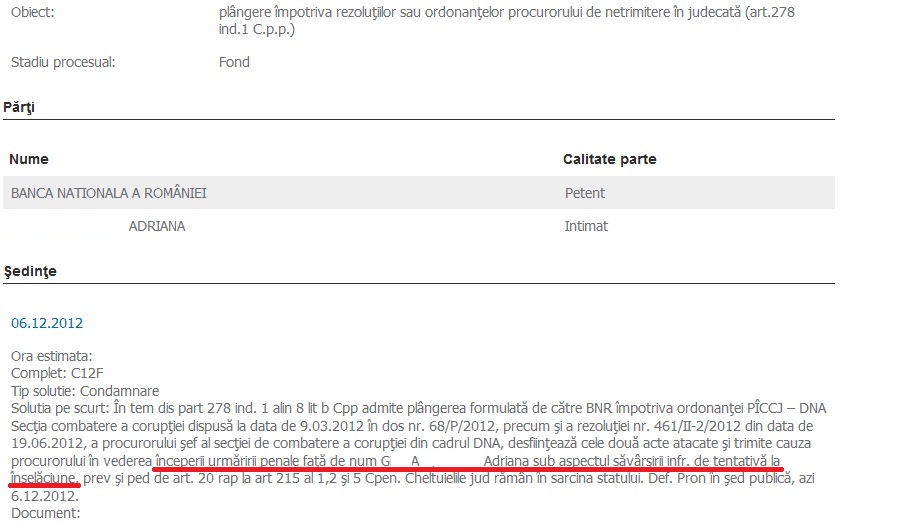 Adriana A. G. a fost pusa sub urmarire penala pentru infractiunea de inselaciune