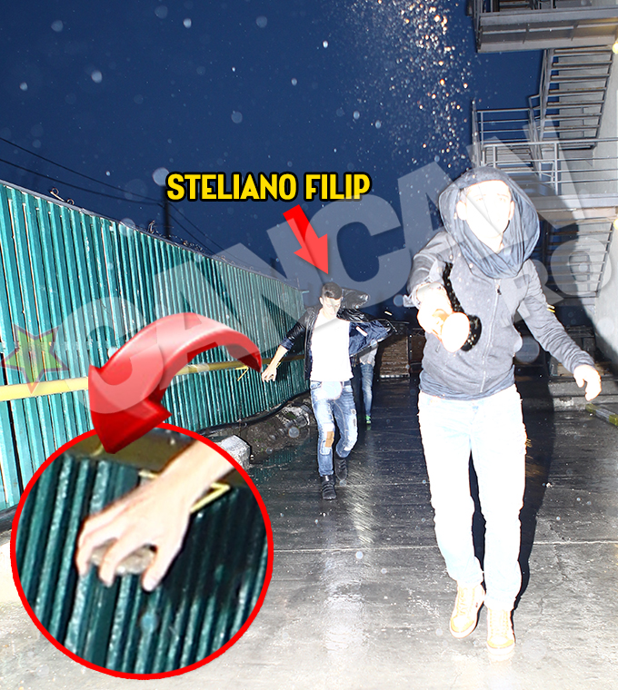 Cei doi au aruncat cu ce au gasit in paparazzii nostri: Steliano cu un bolovan, prietenul lui cu paharul de suc