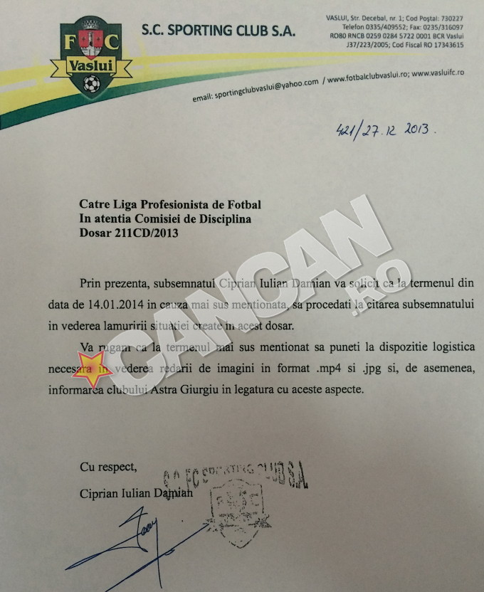 Ciprian Damian a cerut sa fie audiat de LPF in cazul meciului din 2011, insa cei de la Comisie nu l-au luat in seama