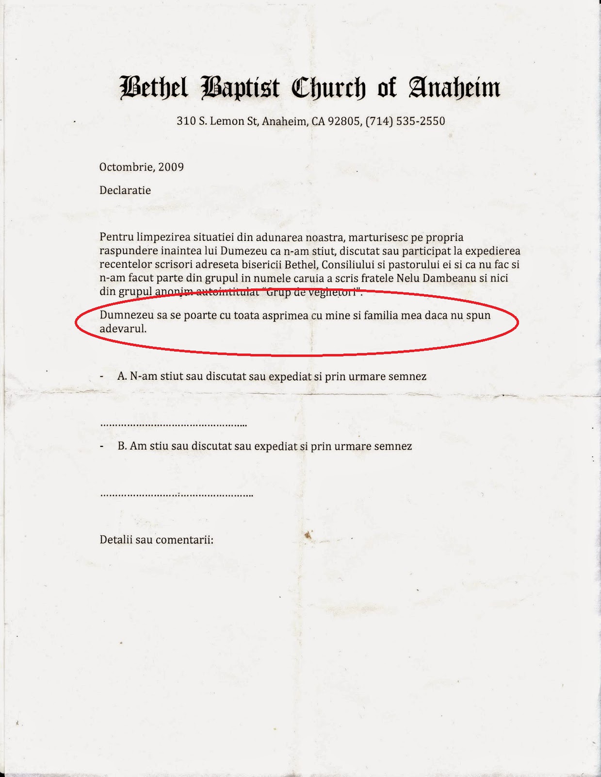 Asa arata juramantul pe care enoriasii au fost nevoiti sa-l semneze