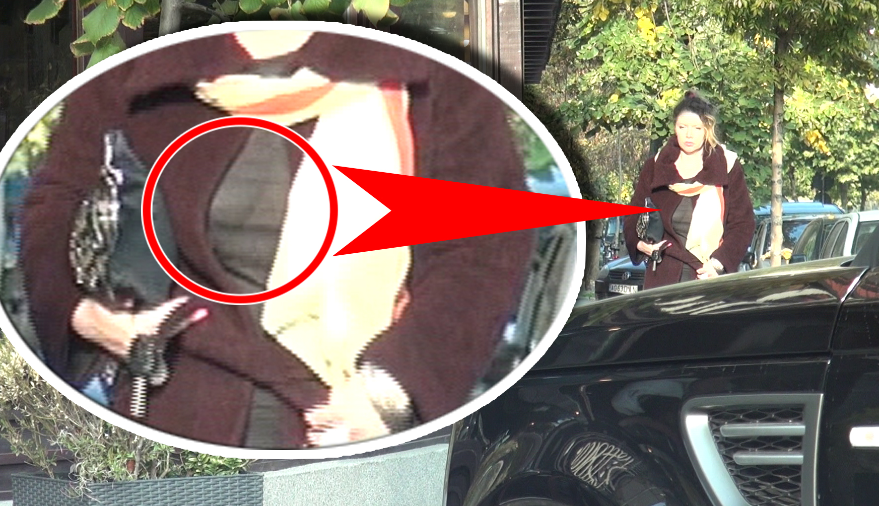 Desi si-a tras o haina groasa pe ea, sexy gravida Oana Lis n-a reusit sa-si acopere si sanul care se vedea bine prin rochie