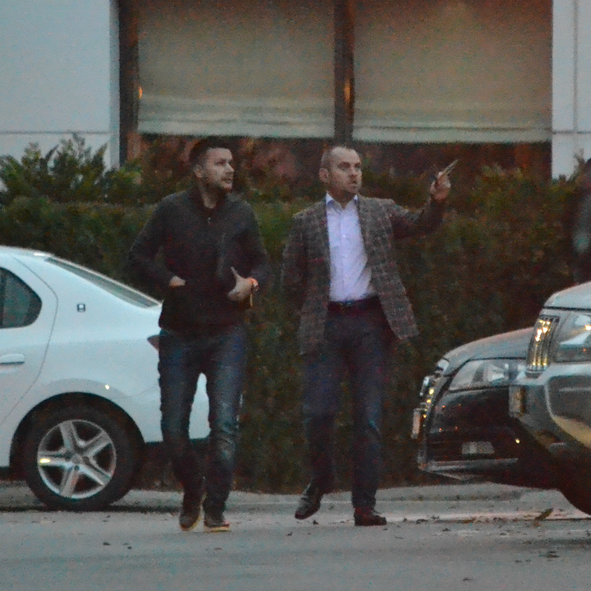 Mario Nicolae si Capra discuta in fata restaurantului
