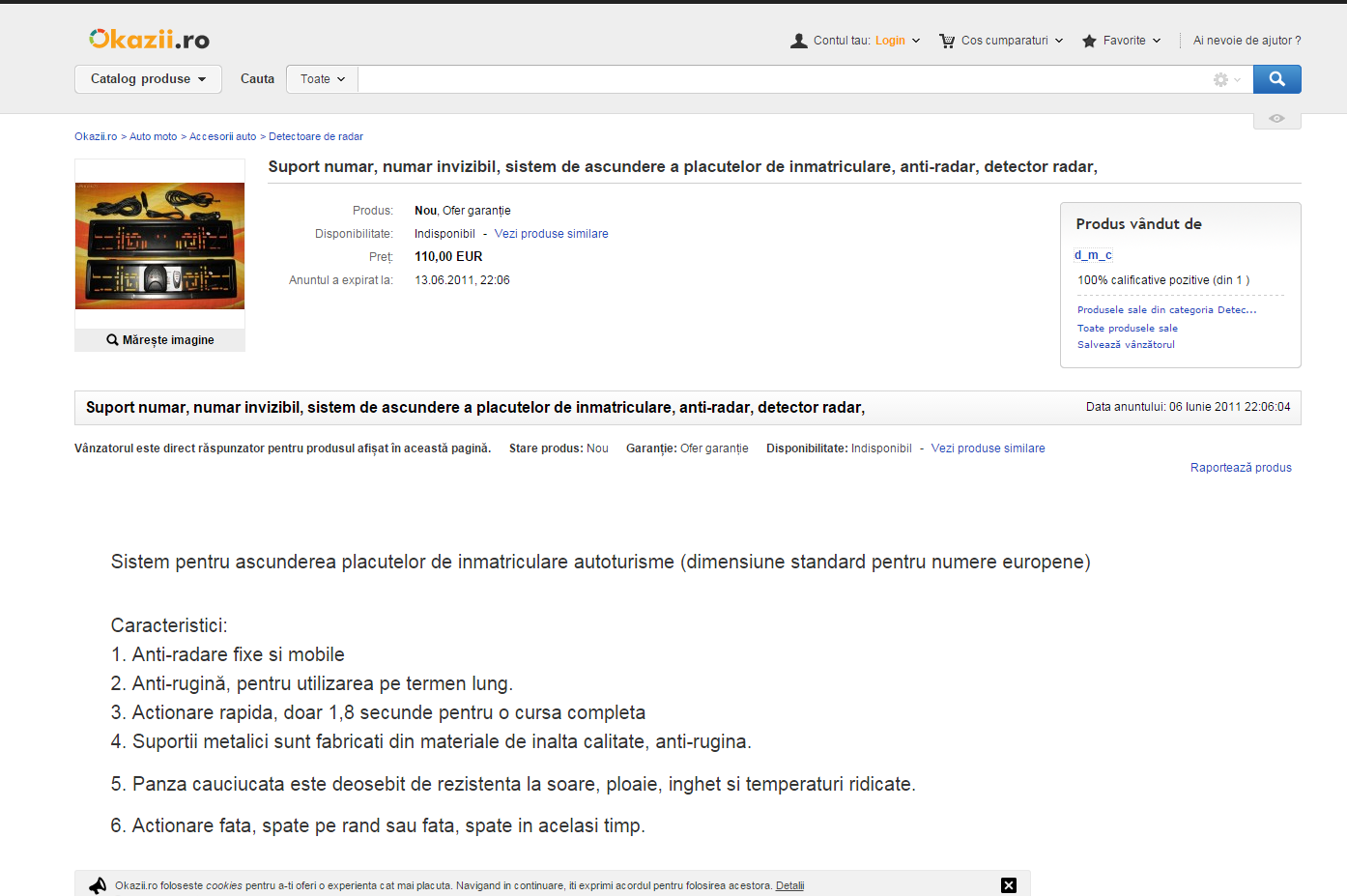 Initial, produsul a fost scos la vanzare, pe un site de profil