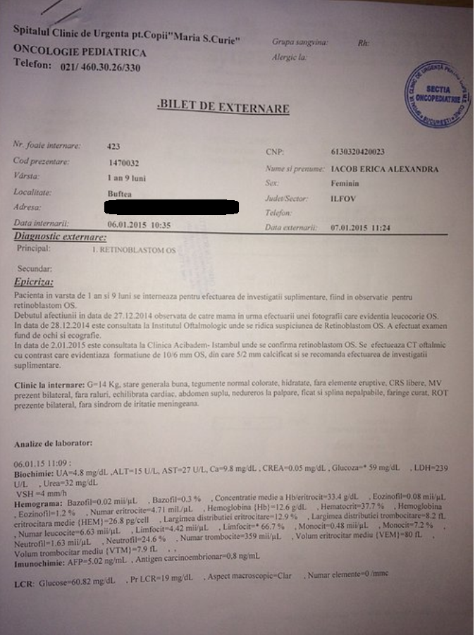 Copila are o tumora in spatele ochiului