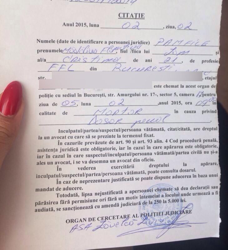 Aceasta este citatia primita de Madalina Pamfile