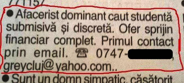 Acesta este anuntul dat de clujean intr-un ziar local