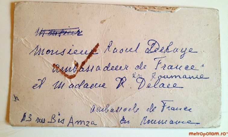 Invitatie semnata de fam. Miclescu catre Raoul Delaye, ambasadorul Frantei, la o serata dansanta