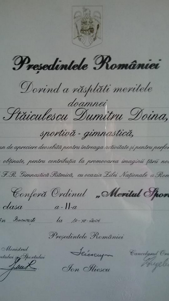Doina Staiculescu a fost premiata de Presedintele Romaniei pentru performantele sale