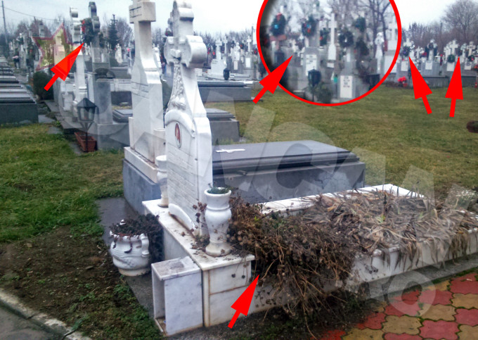 Daca la toate celelalte morminte sunt puse coronite de brad, la cel al lui Ioan Banicioiu nu exista asa ceva