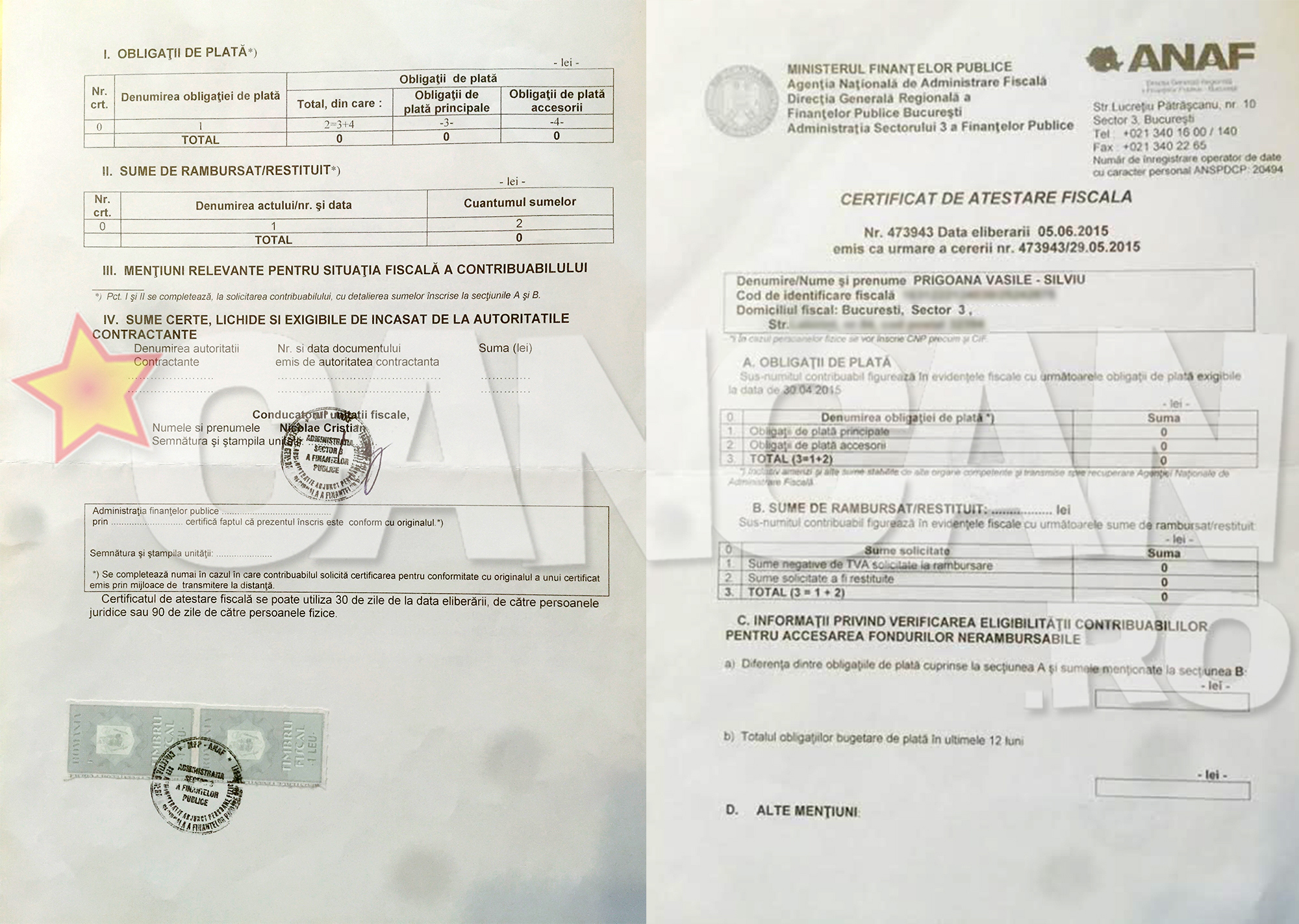 Silviu Prigoana a pus la dispozitia CANCAN.ro documentele din care reiese ca nu are datorii