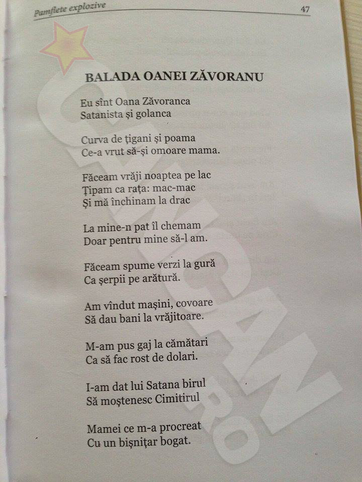 Pamfletul scris de Corneliu Vadim Tudor despre Oana Zavoranu