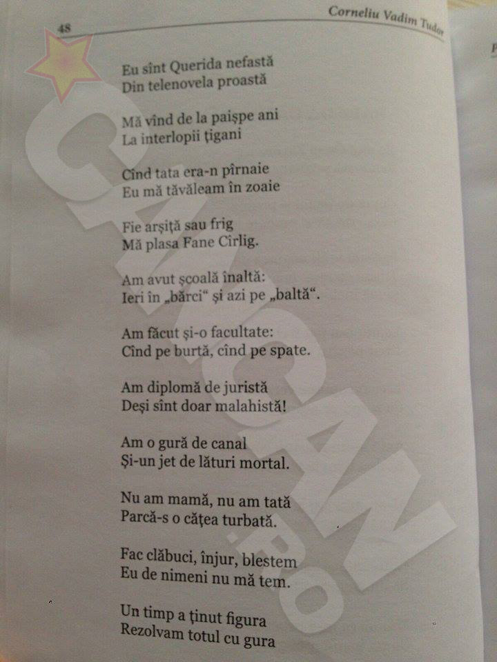 Pamfletul scris de Corneliu Vadim Tudor despre Oana Zavoranu