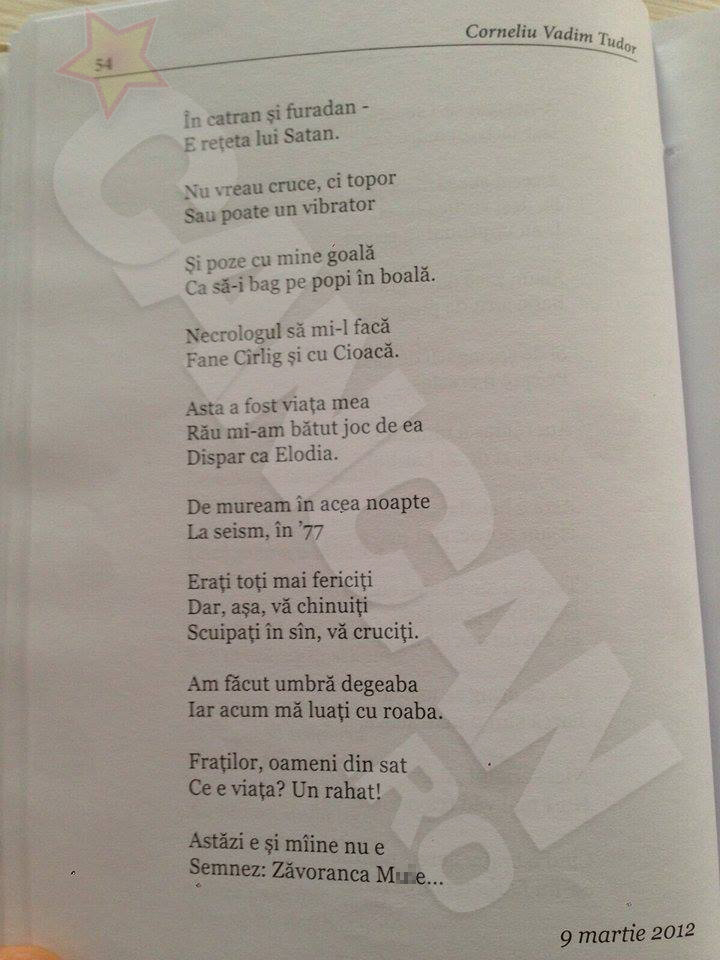 Pamfletul scris de Corneliu Vadim Tudor despre Oana Zavoranu