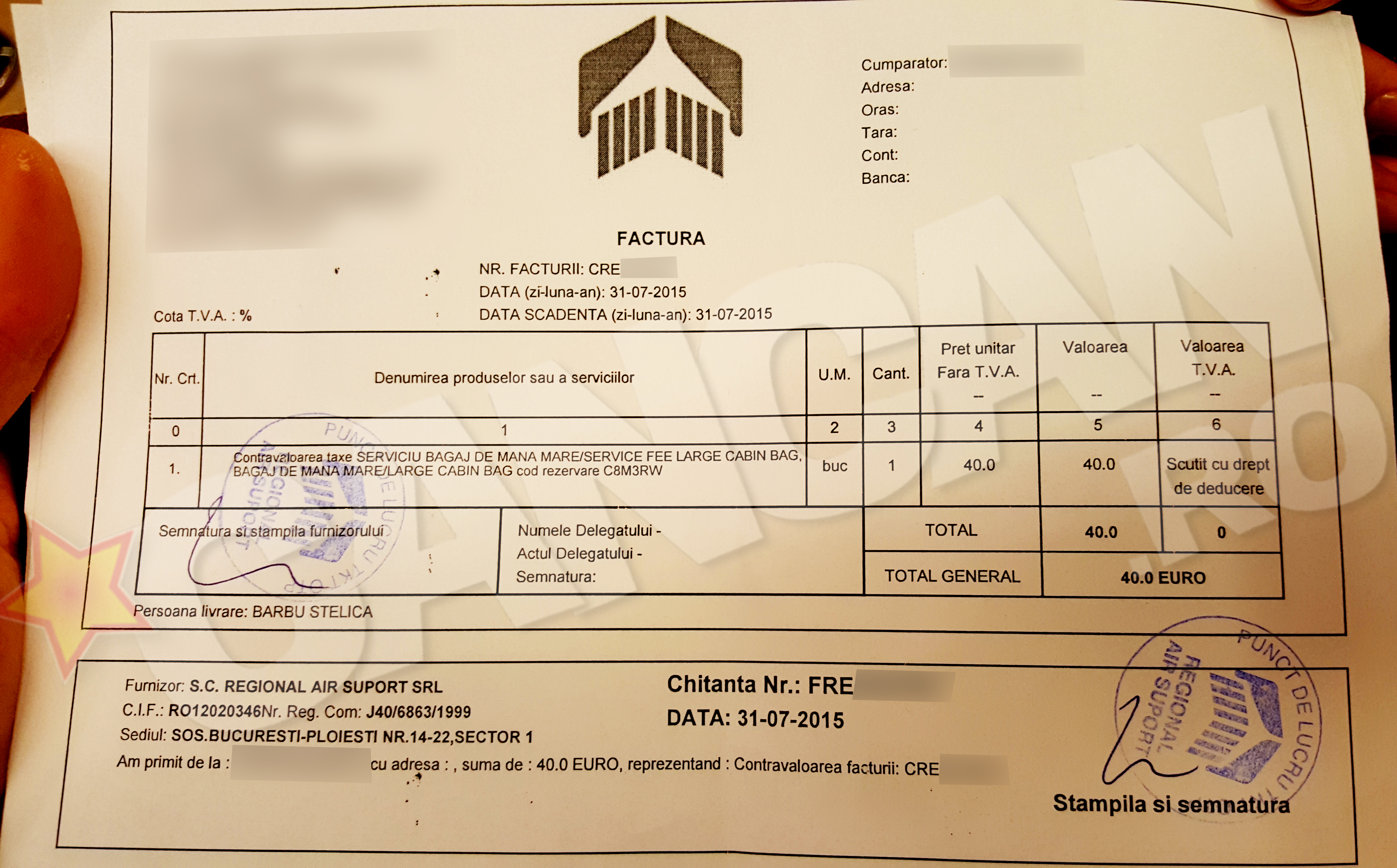 Desi a acceptat sa plateasca intial o supra-taxa pentru bagaje (neinclusa in
