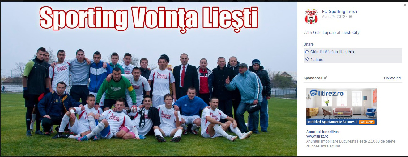 Aceasta este pagina de facebook a clubului Sporting Liesti