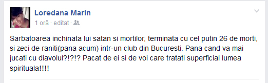 Acesta este mesajul postat de Loredana, la scurt timp dupa producerea dezastrului