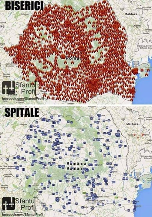 In Romania sunt 18.300 de biserici si doar 425 de spitale
