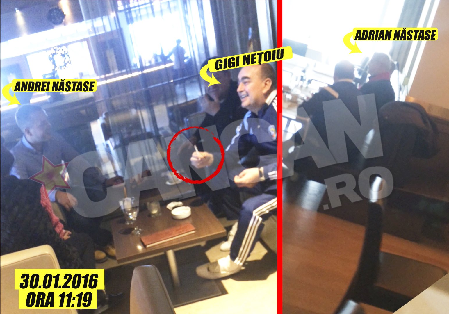 La întâlnirea amicală cu Adrian Năstase, Gigi Neţoiu a tras cu nesaţ dintr-o ţigară. Îi amintim că mai are aproximativ o lună până când fumatul în spaţii publice va fi interzise. Singurul interior în care se va putea fuma în România va fi acela de penitenciar, dar ne îndoim că lui Neţoiu îi place să fumeze atât de mult încât să se întoarcă acolo doar pentru asta