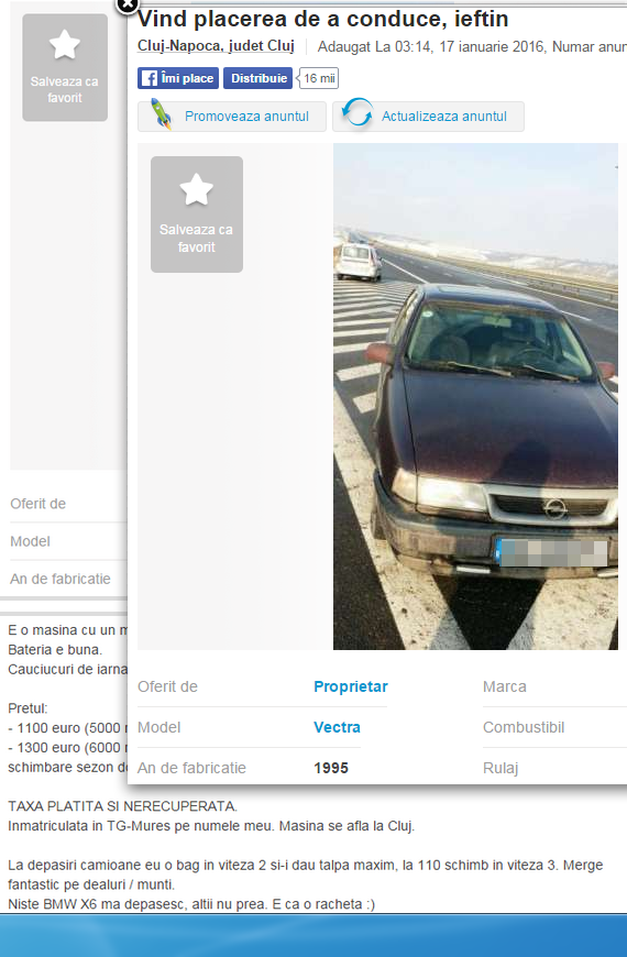 Barbatul cere 1.100 de euro pe aceasta masina