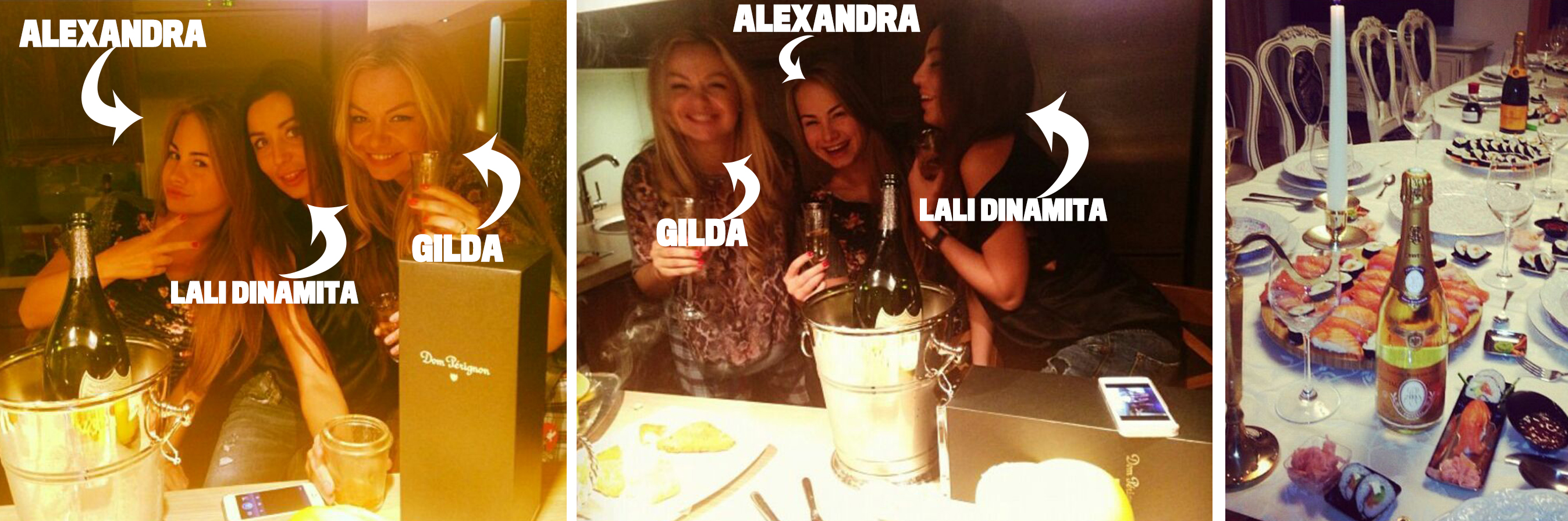 Surorile Gheţe alături de Lali, o jumătate din alt cuplu celebru: Surorile Dinamită. Doar ele trei pot să consume PIB-ul României într-un an de ieşit frecvent în cluburi.