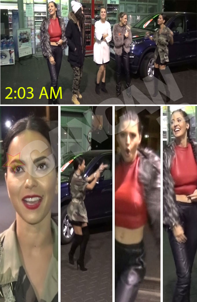 Cele doua artiste si prietenele lor au sustinut un ”recital” in benzinărie.