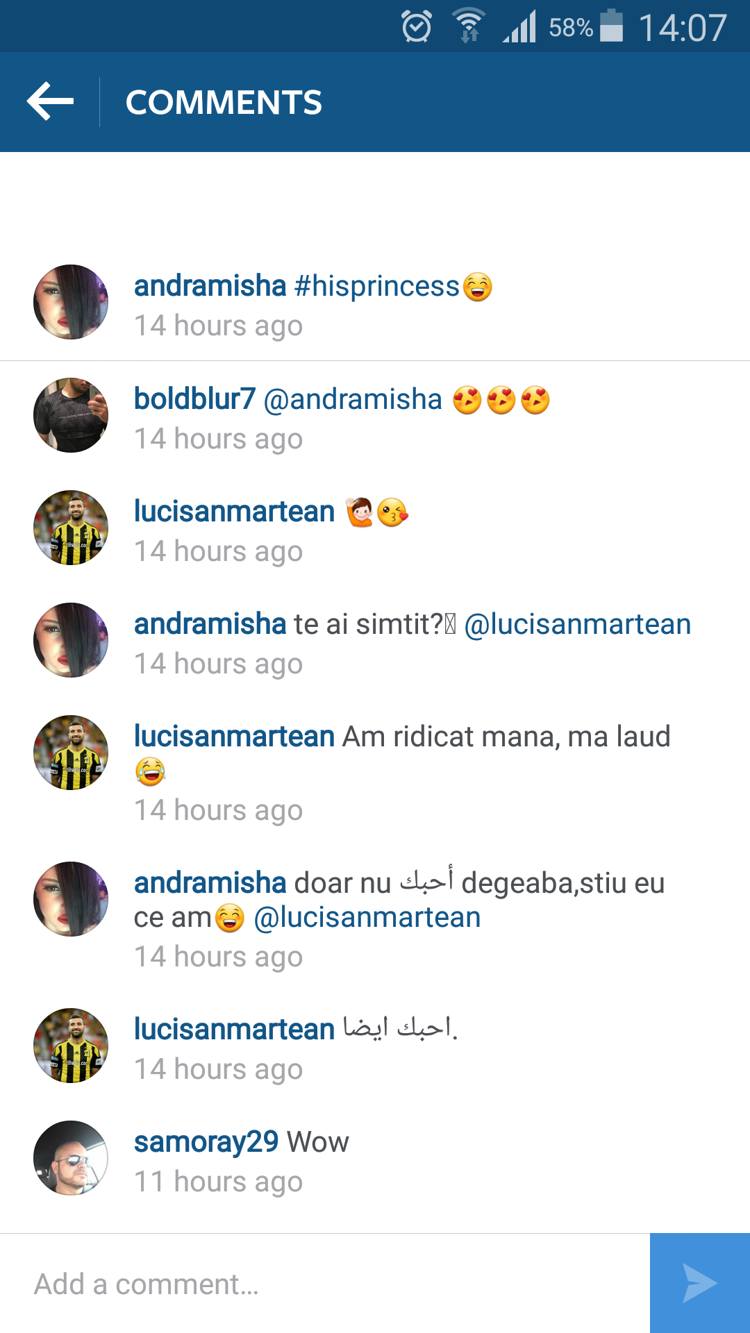 Din discuţiile de pe Instagram, se înţelege clar că între fotbalist si presupusa amantă e ceva mai mult decât o aventură