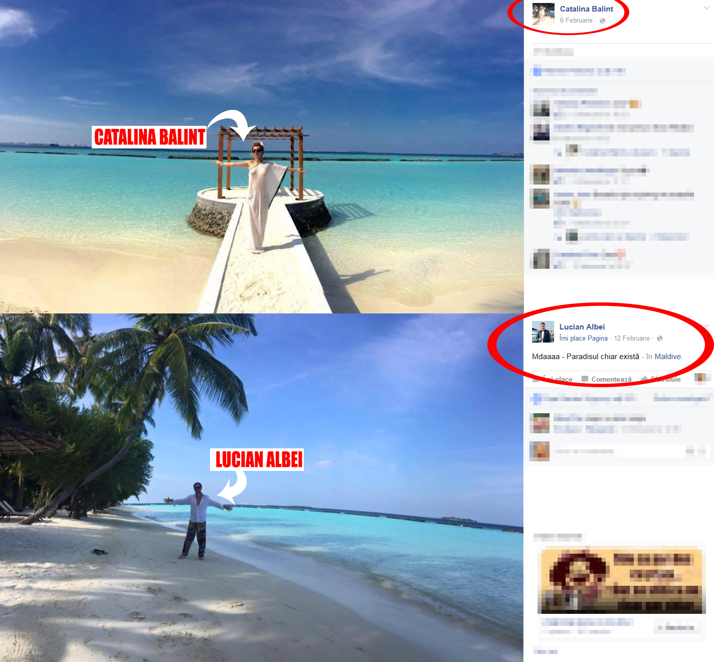 Fosta doamnă Balint şi ”burlăcelul” Albei nu s-au pozat împreună în vacanţa din Maldive, însă au împărtăşit, fiecare în parte, momentele de neuitat cu prietenii lor de pe Facebook