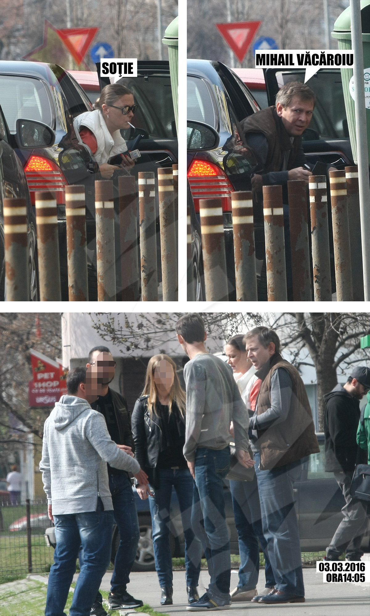 Negociere la botul calului. Familia Văcăroiu şi fericiţii viitori posesori ai maşinii au negociat fix în faţa băncii unde urmau să semneze actele şi să efectueze plata. Nişte domni.