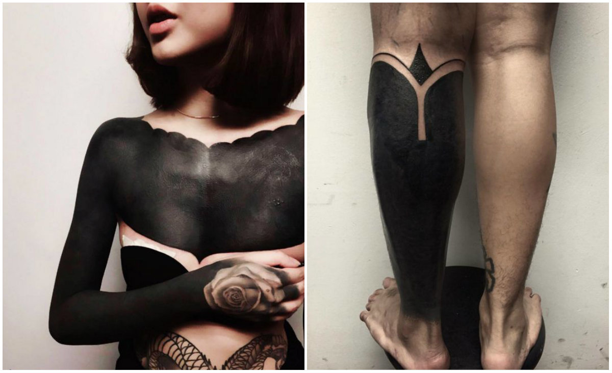 Linjojo şi-a acoperit întregul decolteu şi un braţ cu tuş negru permanent şi este foarte fericită de rezultate.