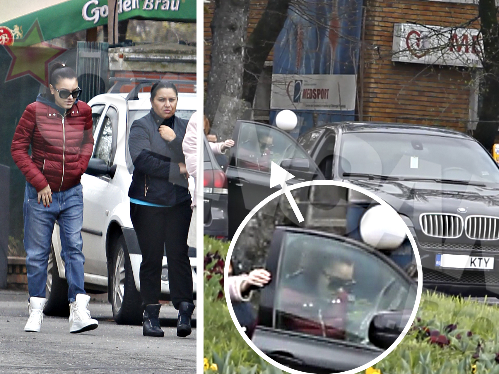 Carmen Minune merge greu, ajutată de mama sa, Kati, de la ieşirea din clinică şi până în maşină